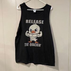 Port & Company Graphic Tank Top “Release the Quackin’” Duck Muscle Tee Size Larg